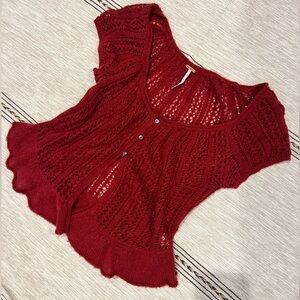 Free People Red Knit Cardigan